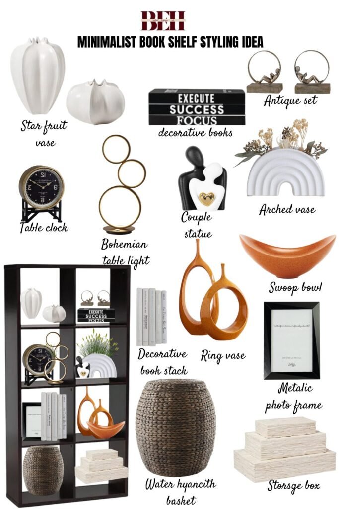 Minimalist bookshelves styling