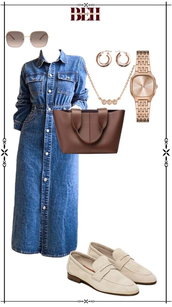 Denim dress outfit ideas with a timeless aesthetic for elegant fashion 